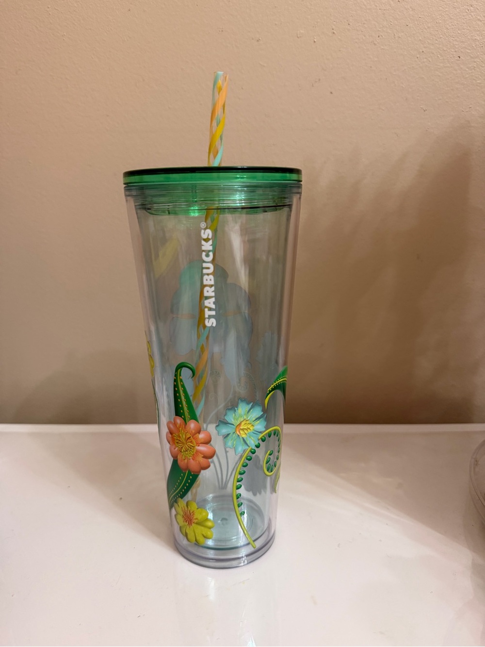 Starbucks Green Floral Reusable Tumbler with Straw